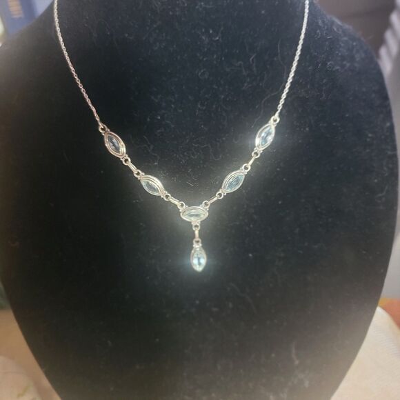 Sterling Silver & 6 Natural Sky Blue Topaz gemstones Y-Drop Collar Necklace *NEW - Picture 7 of 16